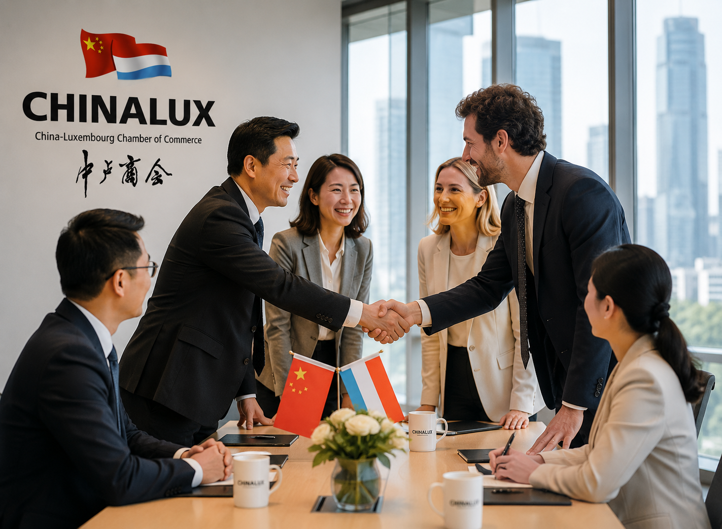 Business leaders shaking hands